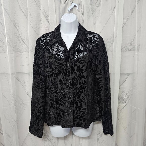 Emma James Blouse Black Velour Flocked Goth Whimsigoth Grunge 12 - Picture 2 of 12